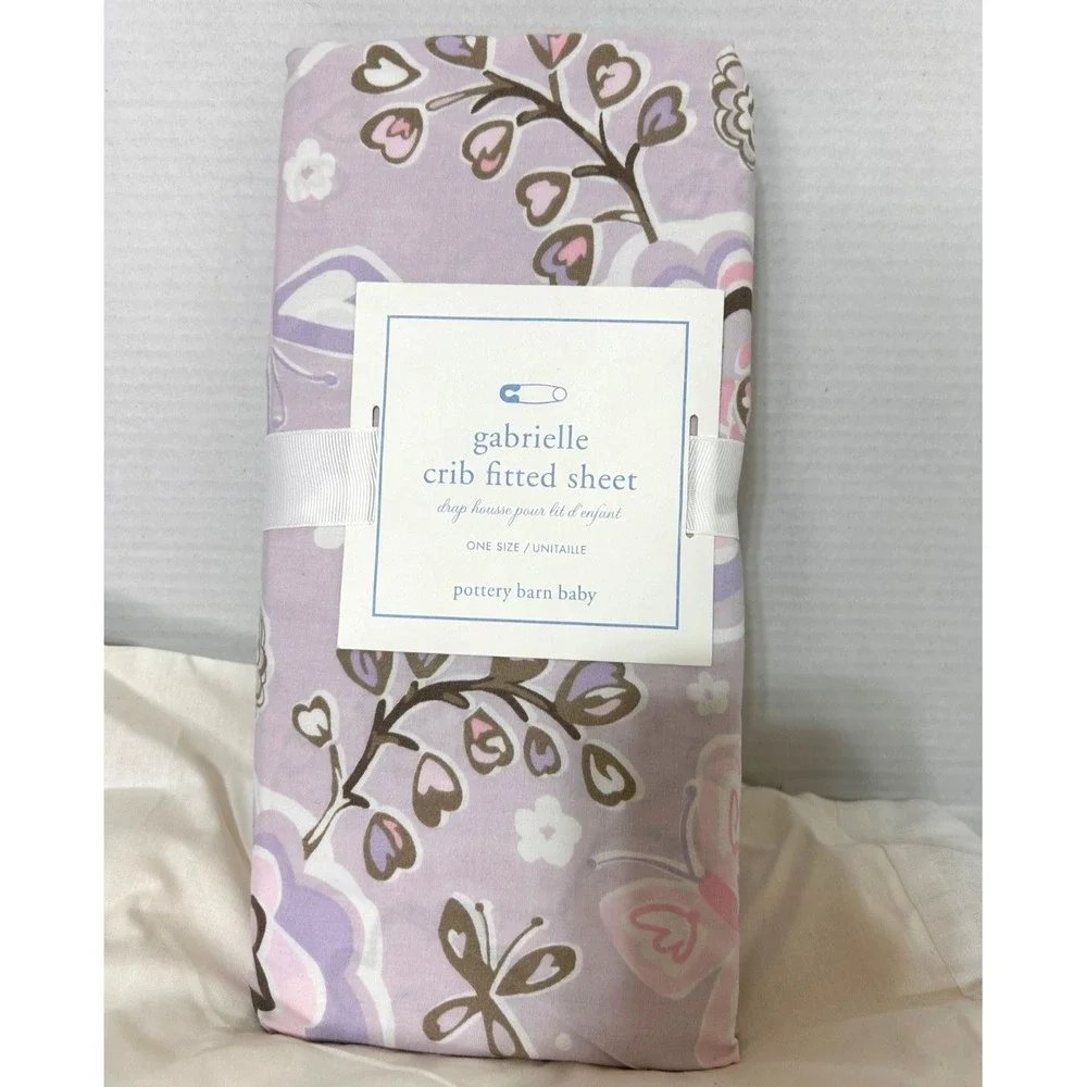 Pottery Barn Lavender Flowers Butterfly Crib Fitted Sheet‎ Skirt Baby Gabrielle